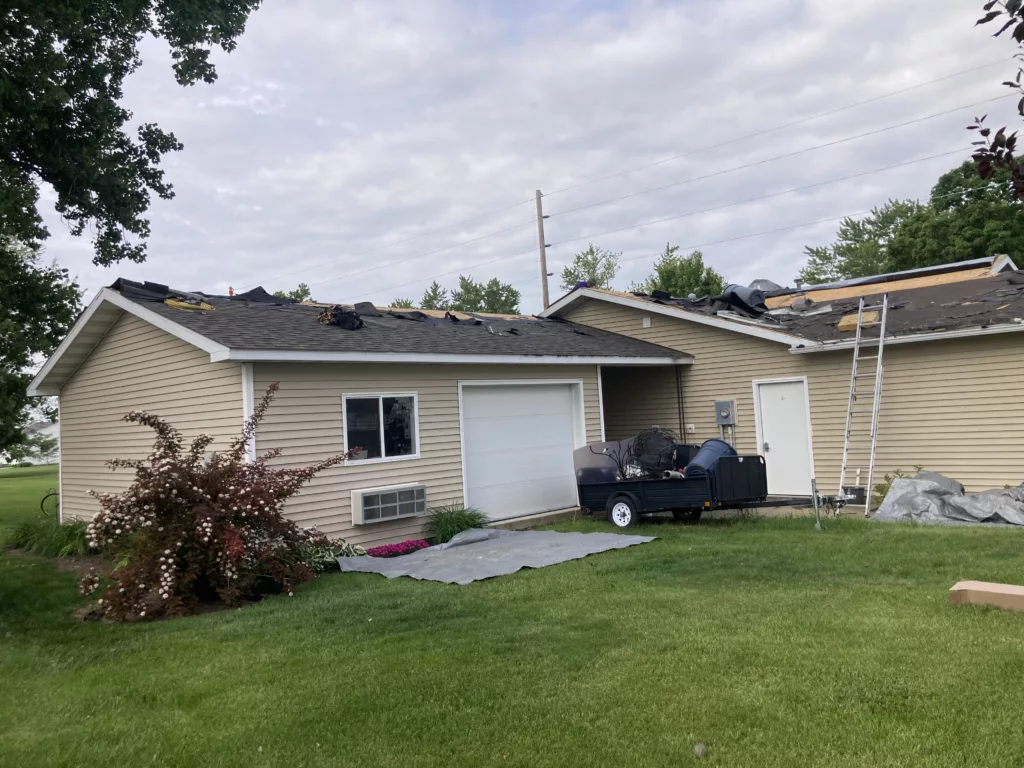 Old roof removal in Stanwood, Iowa