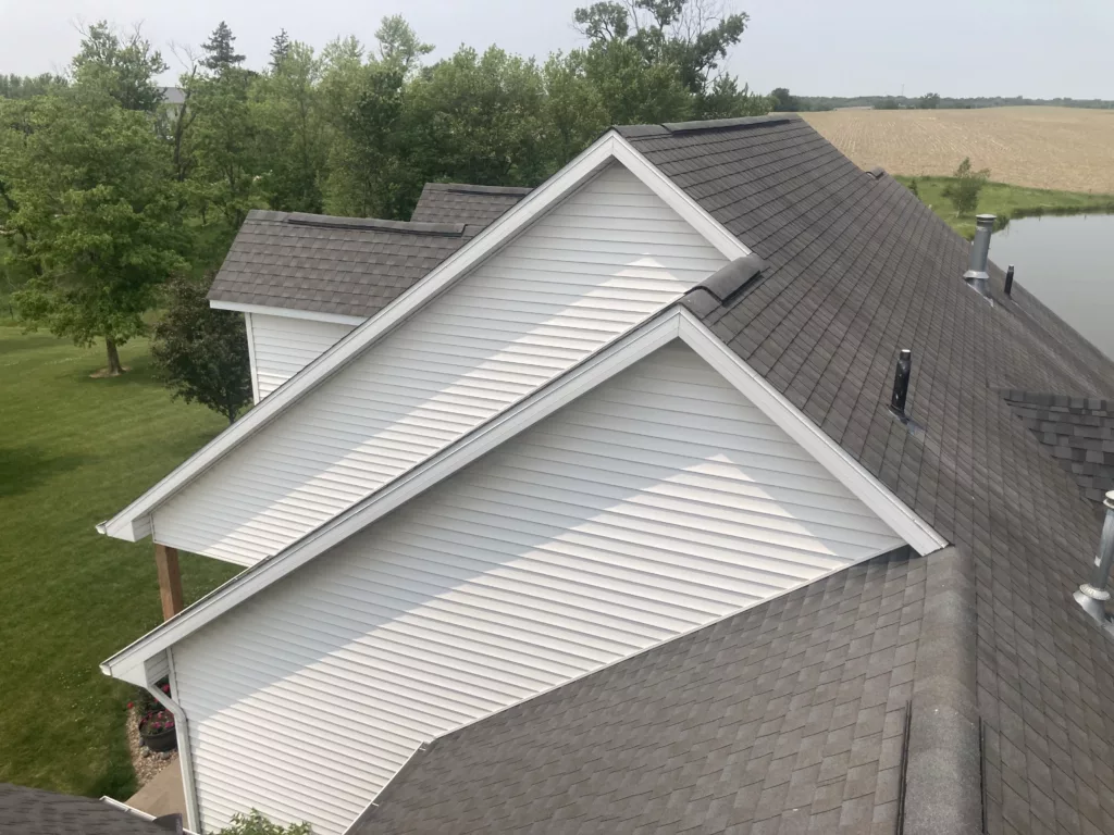 Old roof with algal streaking on a roof in Tipton, Iowa