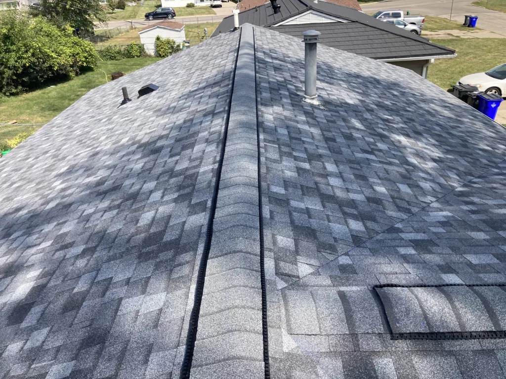 View from roof: New asphalt shingles on a home in Cedar Rapids, Iowa