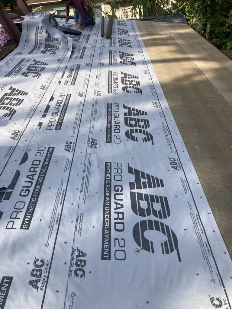 Ice and water shield and abc proguard 20 synthetic roofing underlayment on a home in Miller-Orchard in Iowa City, IA