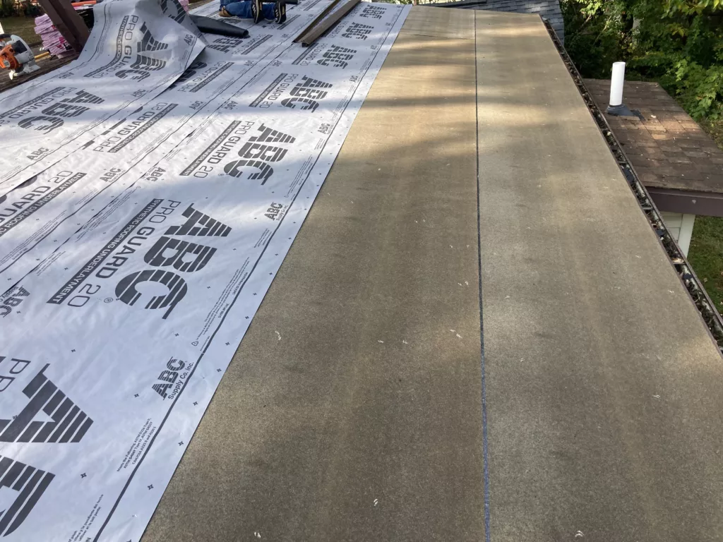 Ice and water shield and abc proguard 20 synthetic roofing underlayment on a home in Miller-Orchard in Iowa City, Iowa