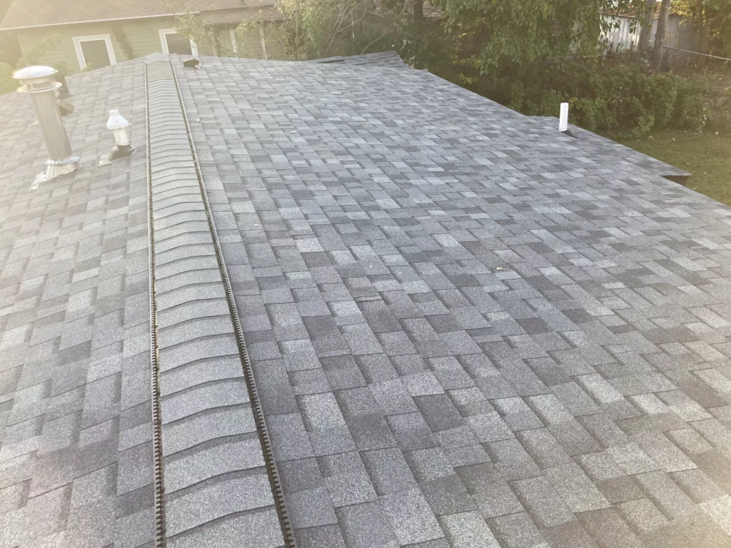 Ridge vent and new shingle roof on a home in Miller-Orchard in Iowa City, IA